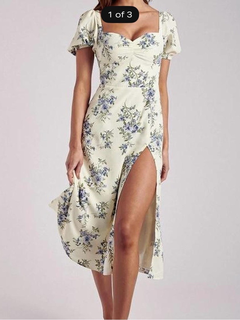 Meshki Cream Midi Dress with Blue Floral Print